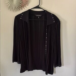 Ming Wang Black Open Cardigan with Stud Accents - L